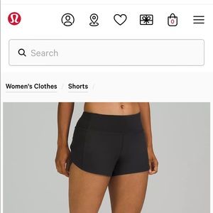 lululemon speed up mid rise shorts . size 6 and 2.5 inches in black